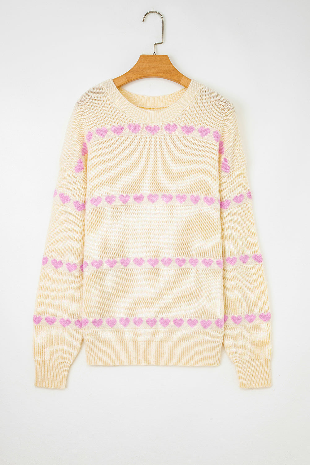 Heart Pattern Valentine Ribbed Knit Sweater