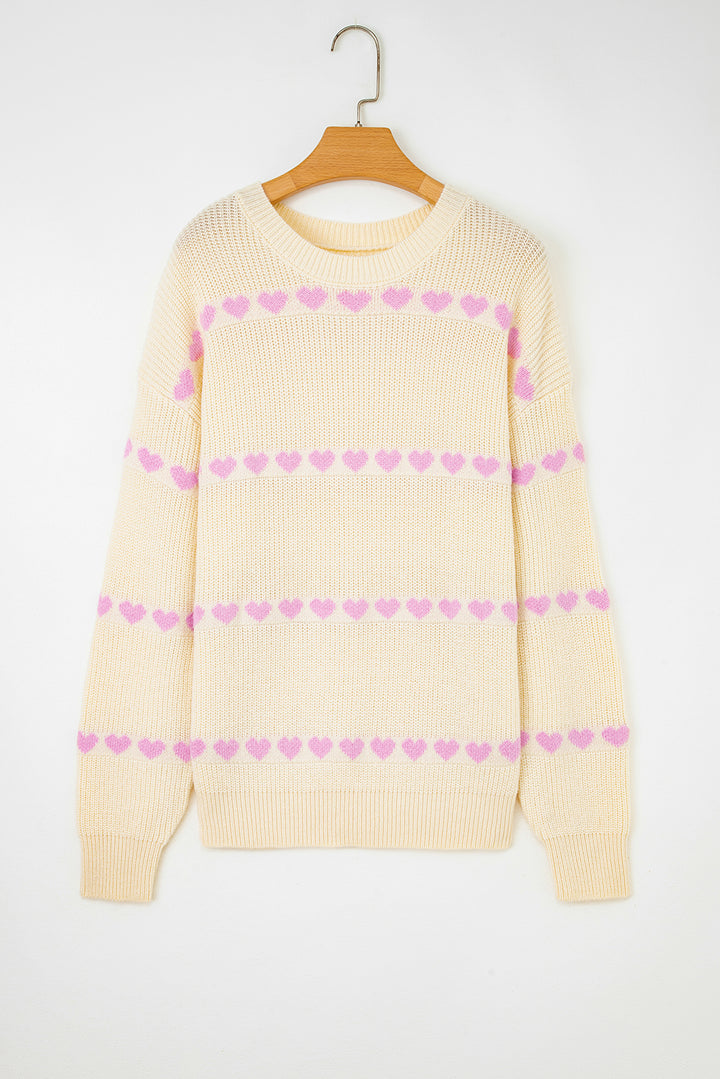 Heart Pattern Valentine Ribbed Knit Sweater