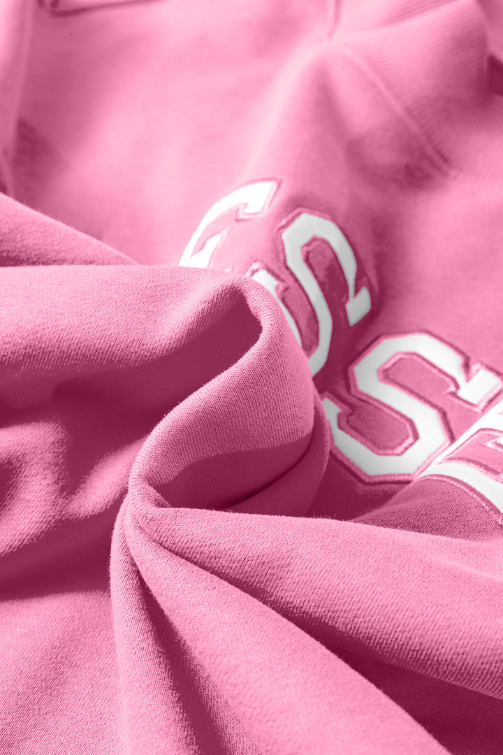 Bright Pink Oversize Blessed Embroidered Mock Neck Sweatshirt