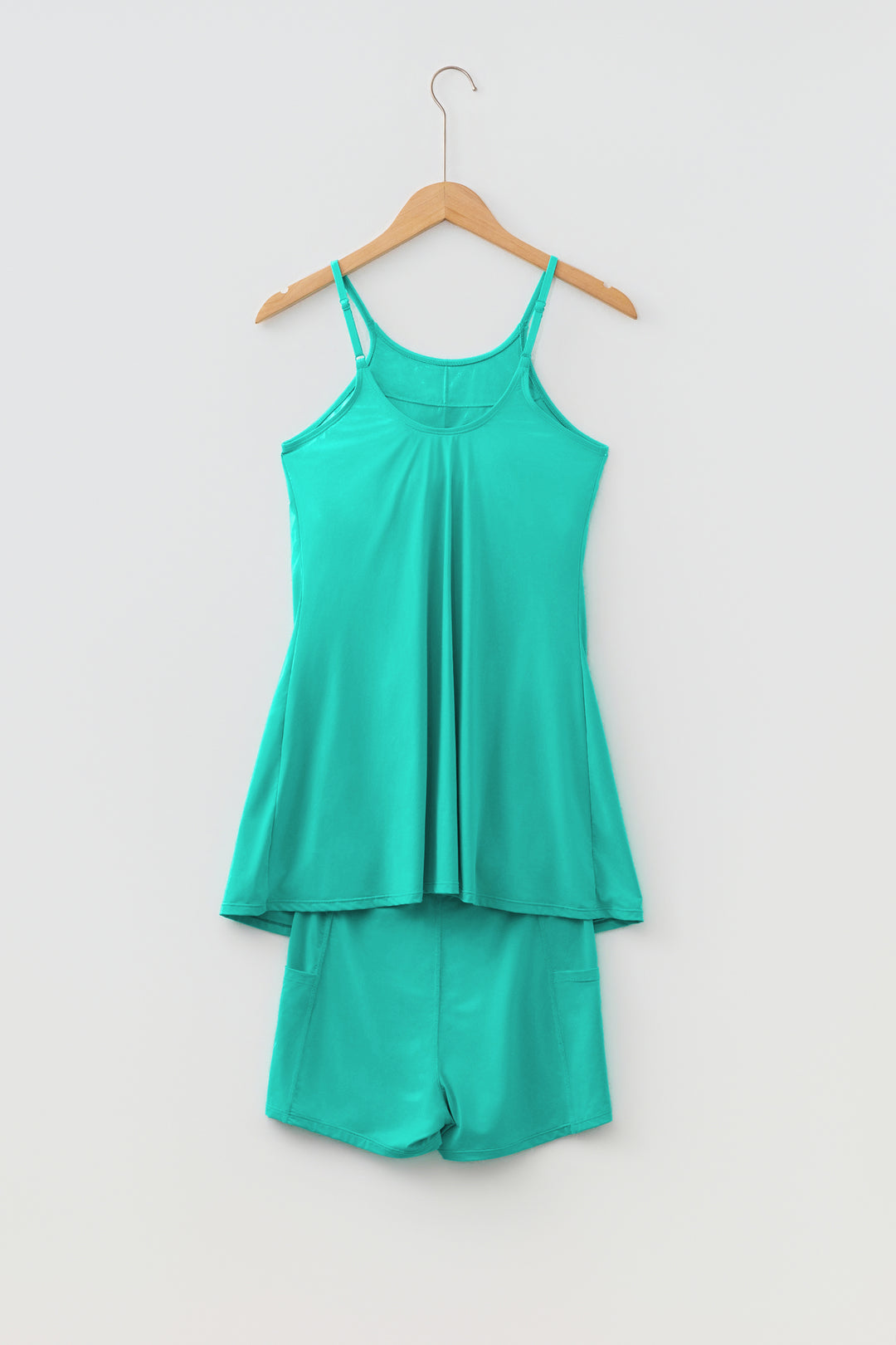Sea Green Tunic Tank Dress Athletic Shorts Two Piece Set
