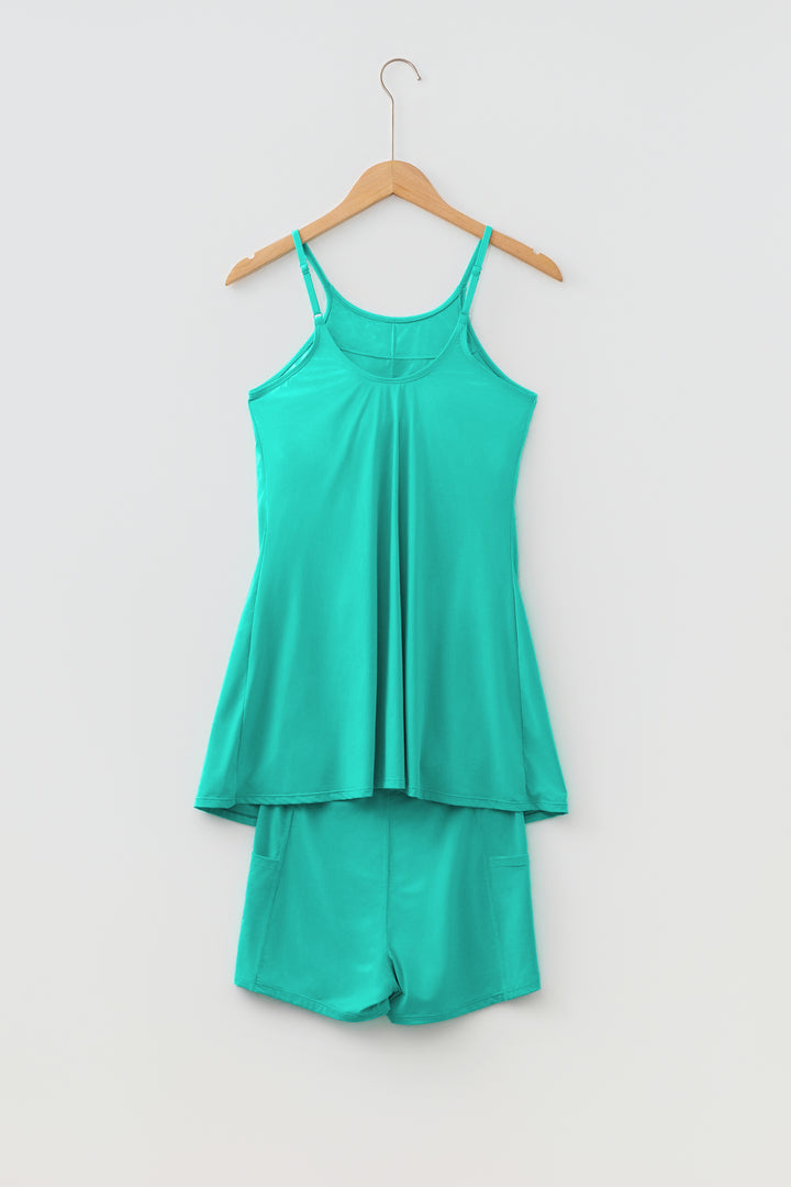 Sea Green Tunic Tank Dress Athletic Shorts Two Piece Set