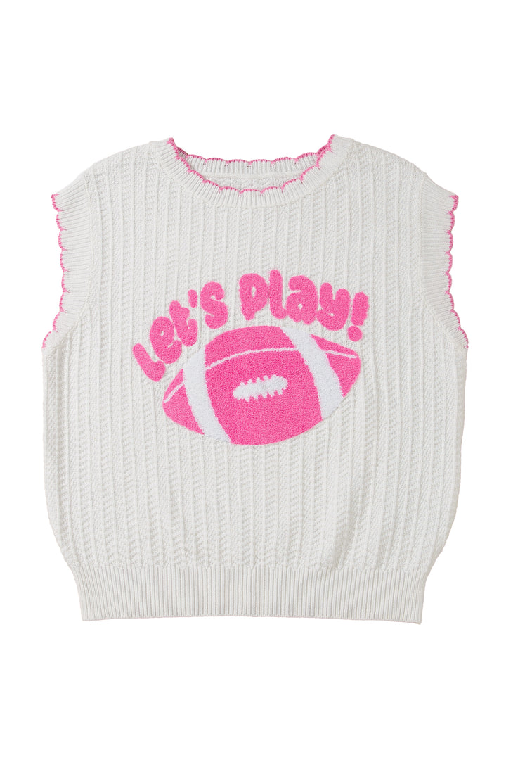 White Lets Play Rugby Pattern Textured Knit Casual Shift Sweater Vest