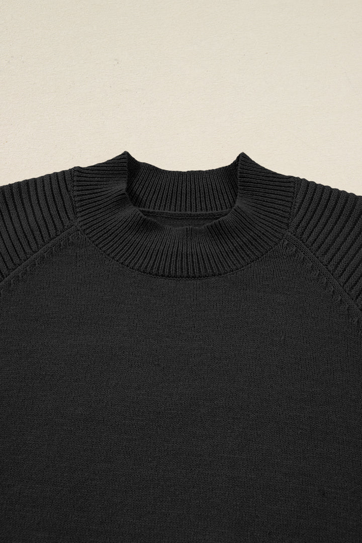 Black High Neck Sweater Pleated Mini Skirt 2pcs Knitted Outfit