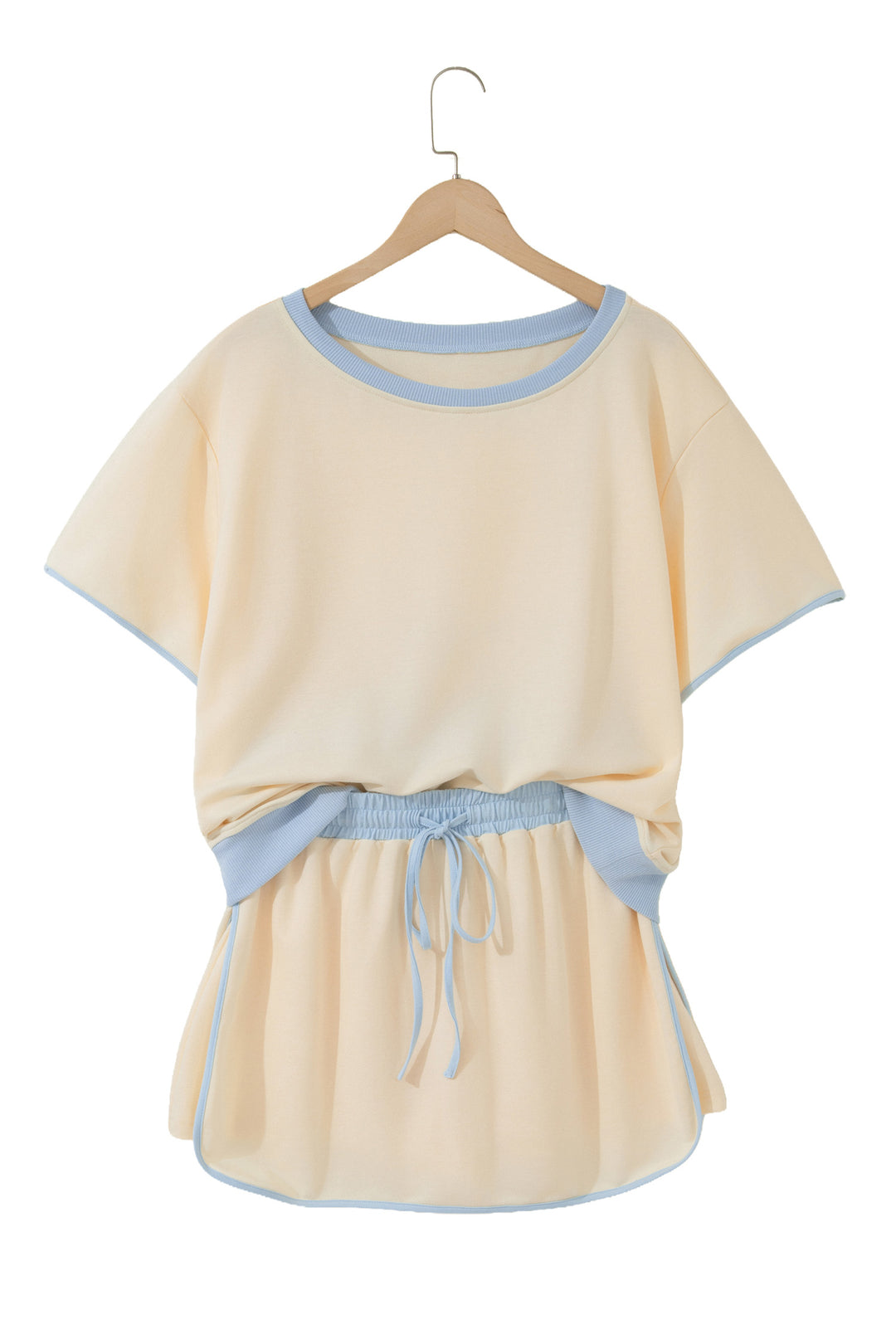 Apricot Colorblock Edge Drop Shoulder T Shirt and Skort 2Pcs Set