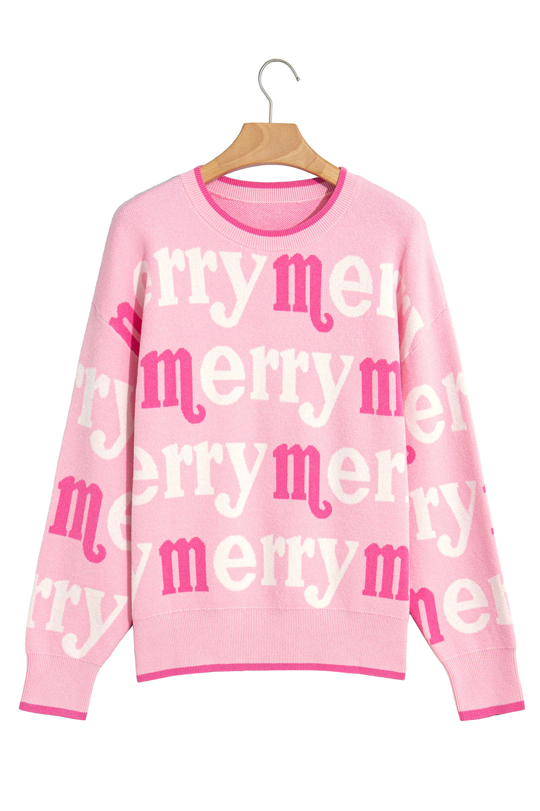 Pink All Over Merry Me Graphic Round Neck Knit Sweater
