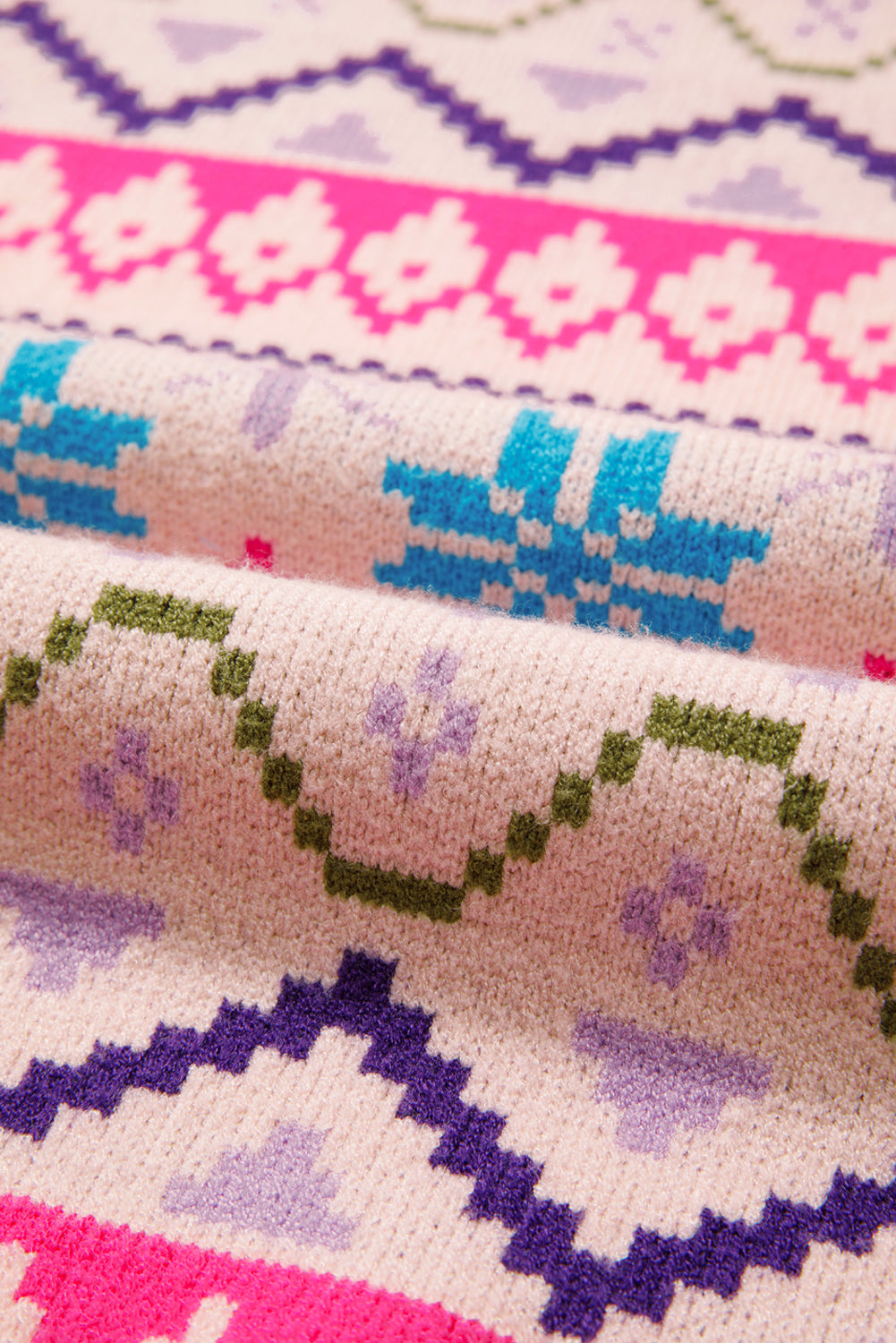 Ethnic Christmas Pattern Knit Feather Cuffed Sweater