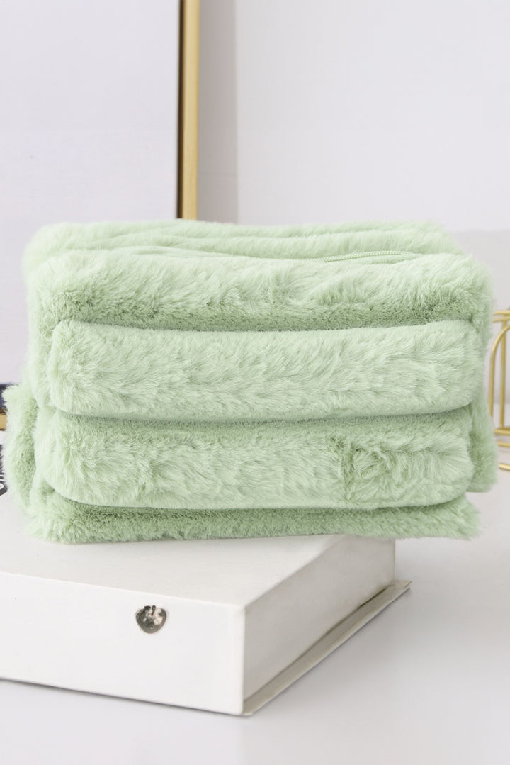 Trousse de maquillage carrée en peluche solide avec fermeture éclair