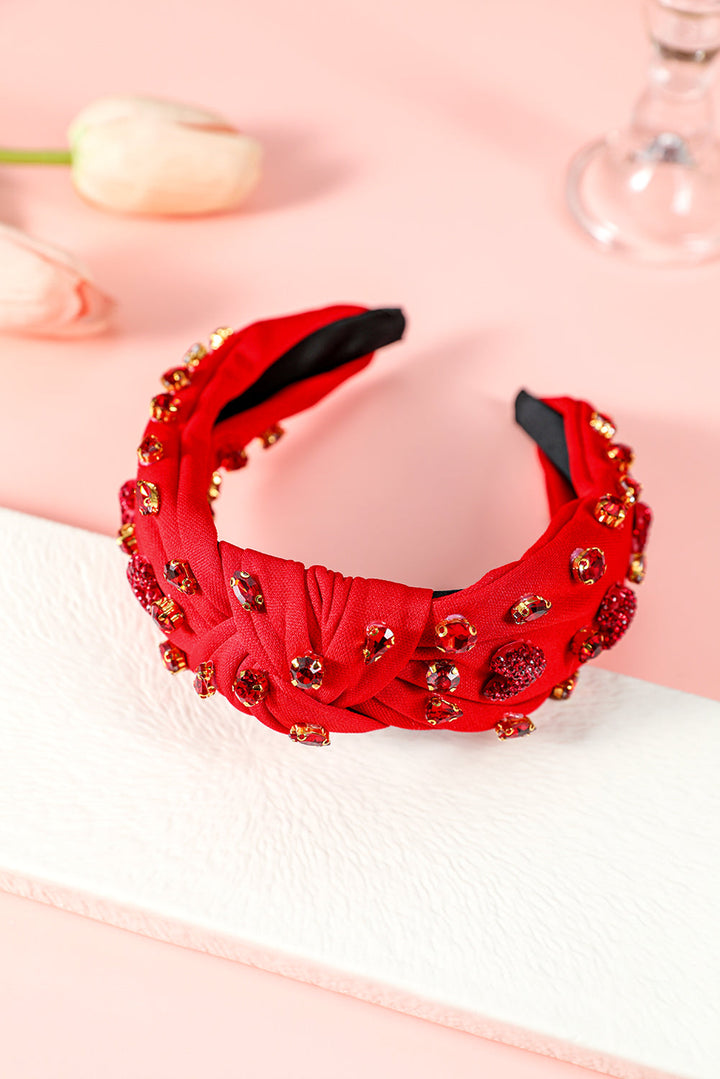 Serre-tête large noué en forme de cœur avec strass et verre