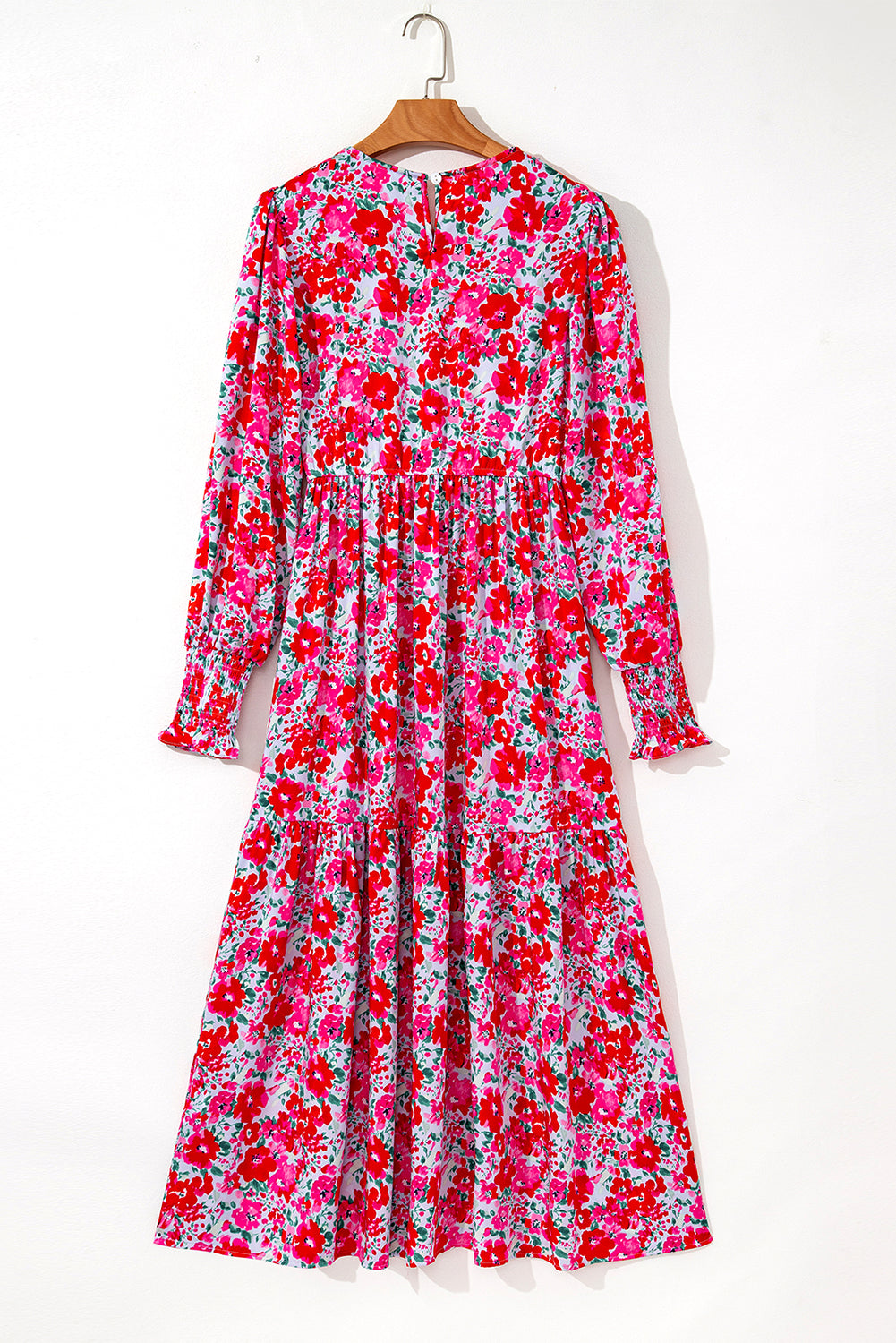 Floral Print Smocked Lantern Sleeve Tiered Maxi Dress
