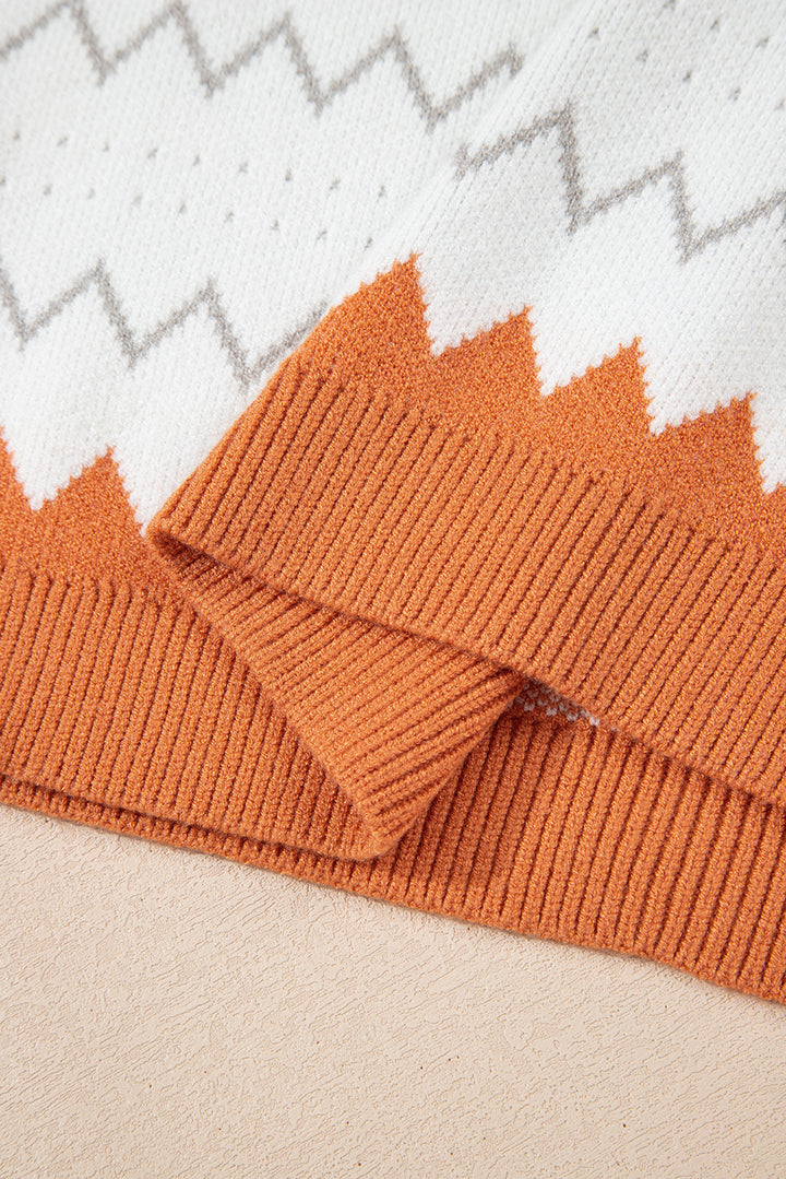 Zigzag Geometric Pattern Knitted Pullover Sweater