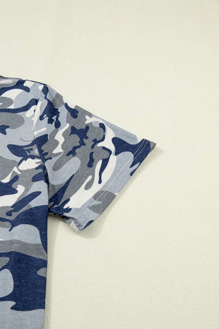 Green Plus Size Camo Print Crew Neck Short Sleeve Tee