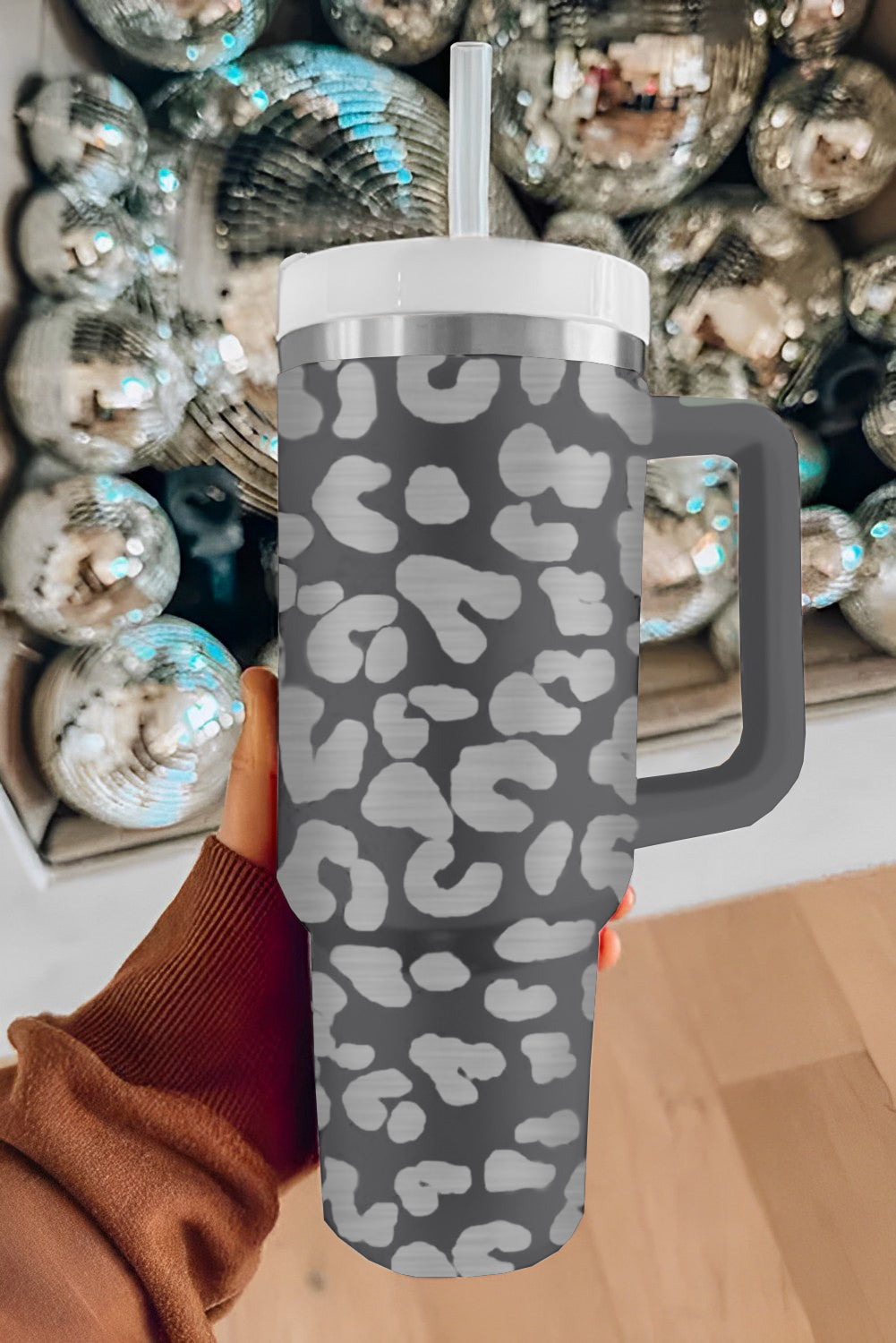 Tasse portable en acier inoxydable à imprimé léopard 40 oz avec poignée