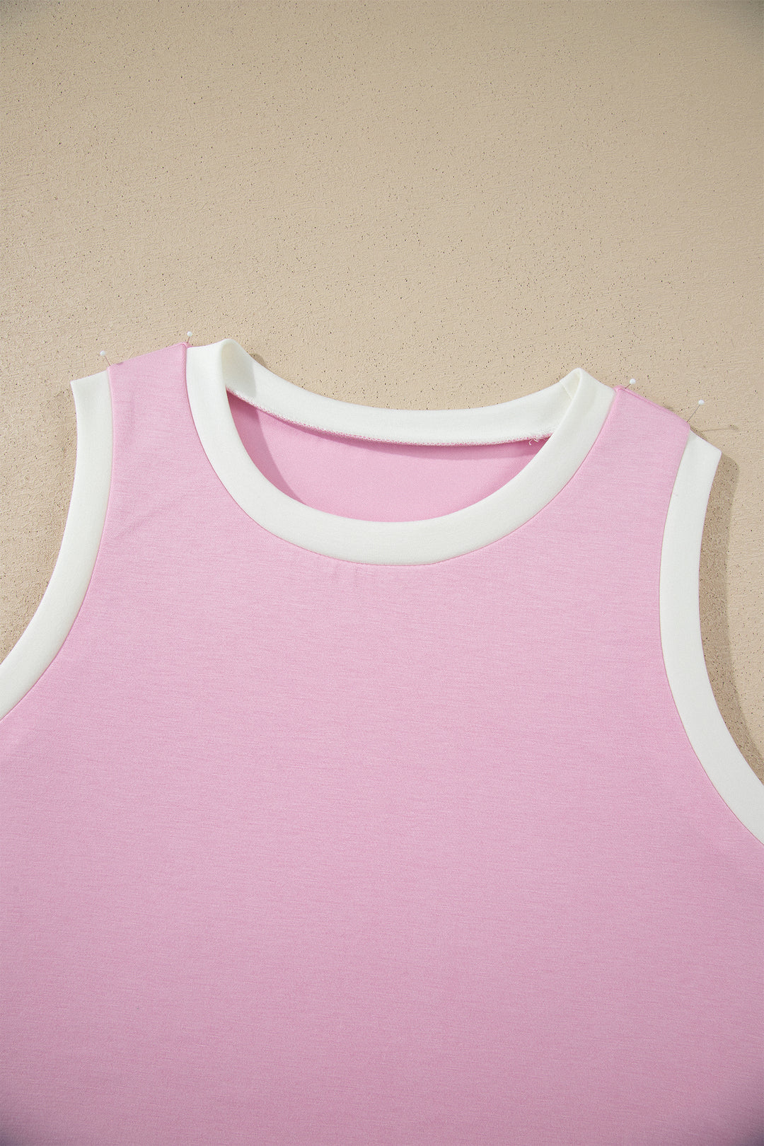 Pink Colorblock Trim Cropped Tank Elastic Waist Shift Pants 2pcs Set