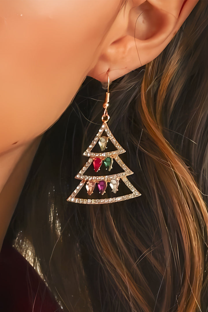 Gem Decor Rhinestone Christmas Tree Holiday Hook Earrings