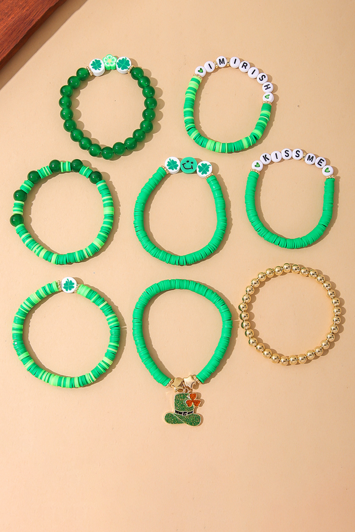 Ensemble de bracelets multicouches en perles avec lettres trèfle de la Saint-Patrick