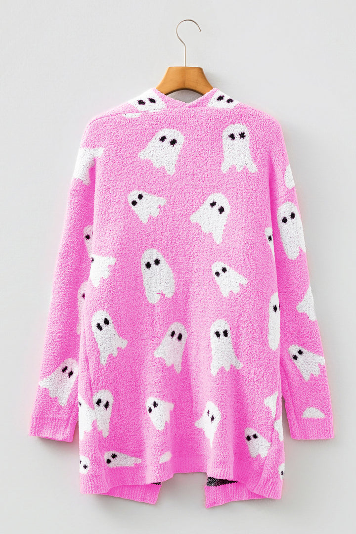 Bonbon Halloween Ghost Pattern Mid-length Knitted Cardigan