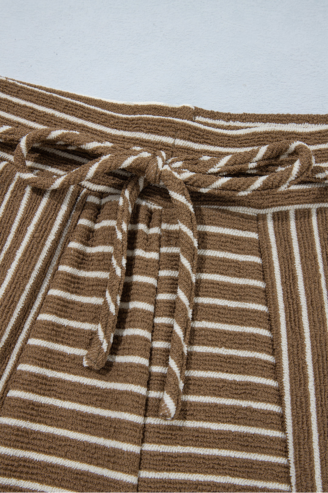 Khaki Stripe Patchwork Design Wide Leg Casual Pants