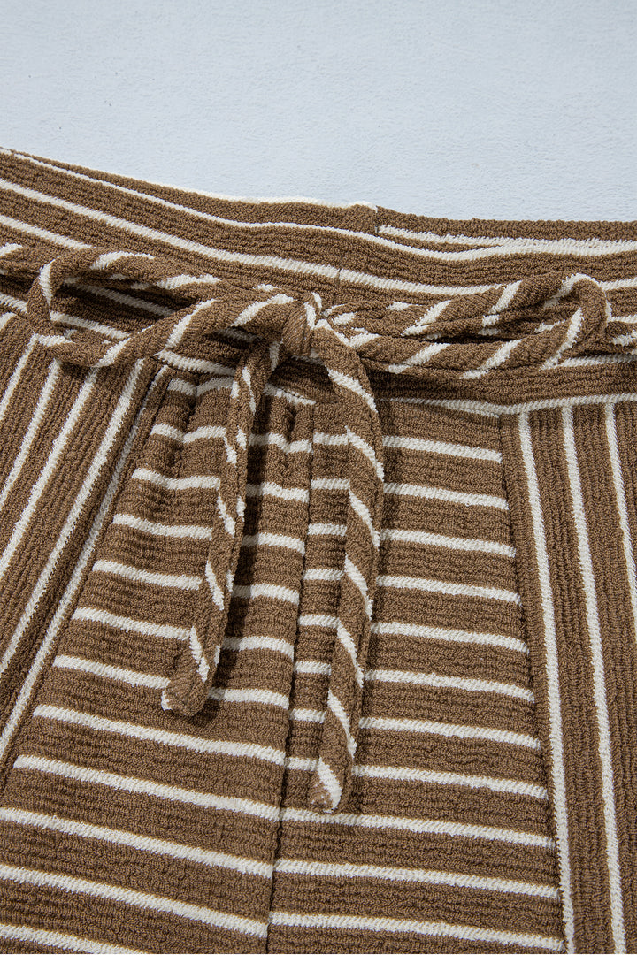 Khaki Stripe Patchwork Design Wide Leg Casual Pants