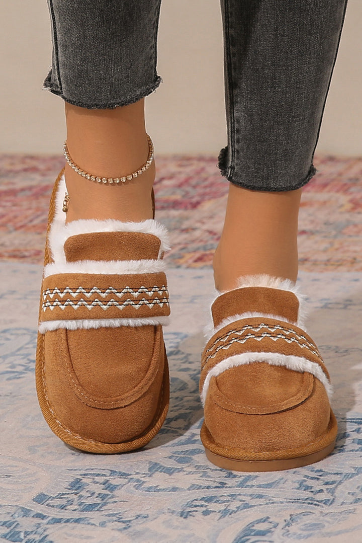 Suede Wavy Striped Plush Lined Slippers (Run Small, Size Up)