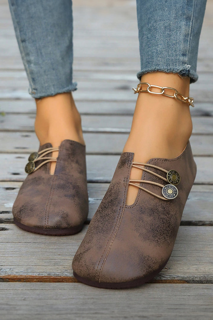JEANS Button Detail Boho Vintage Faux Leather Loafer Shoes