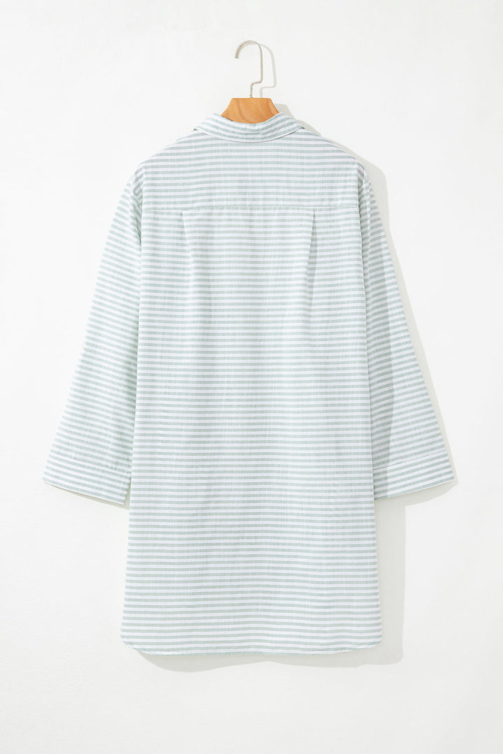 collared v neck chest pocket long sleeve beach cover up