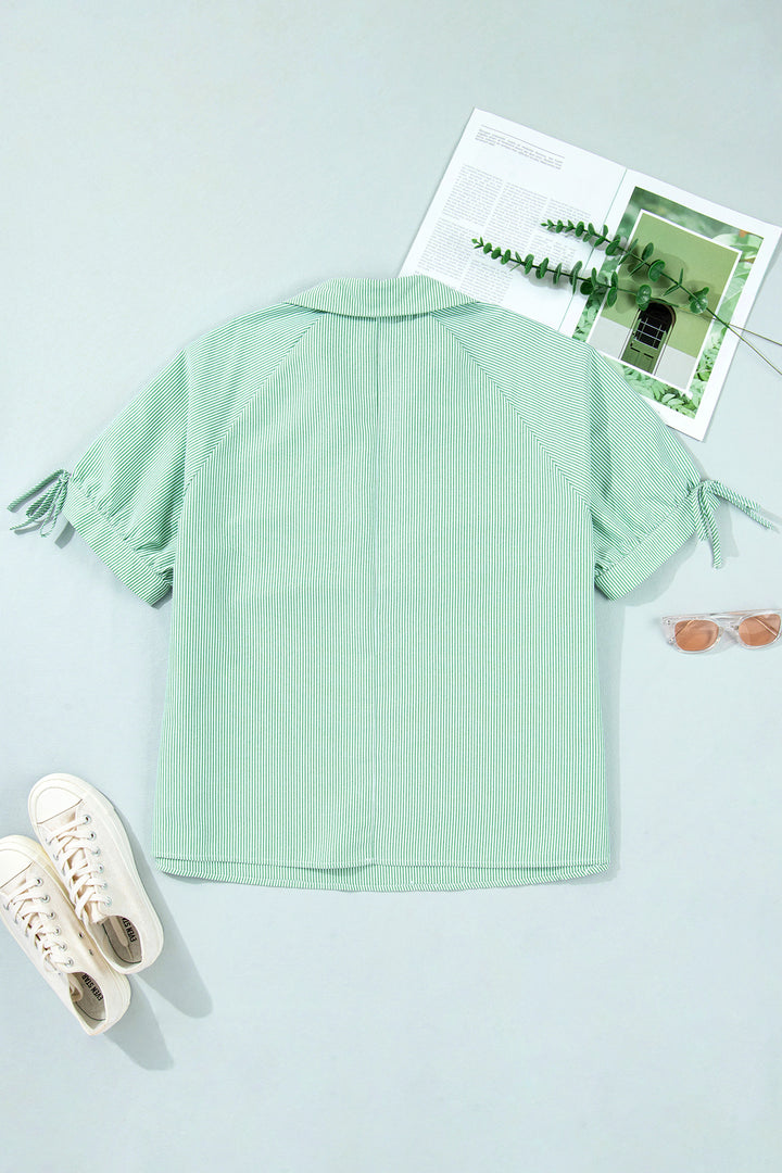 Mint Green Plus Size Striped Print Short Sleeve Blouse