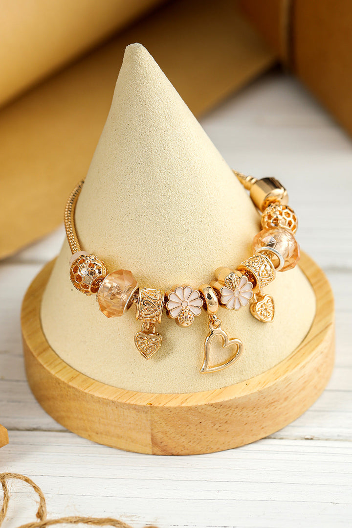 Flower Heart Charm Plated Alloy Bracelet
