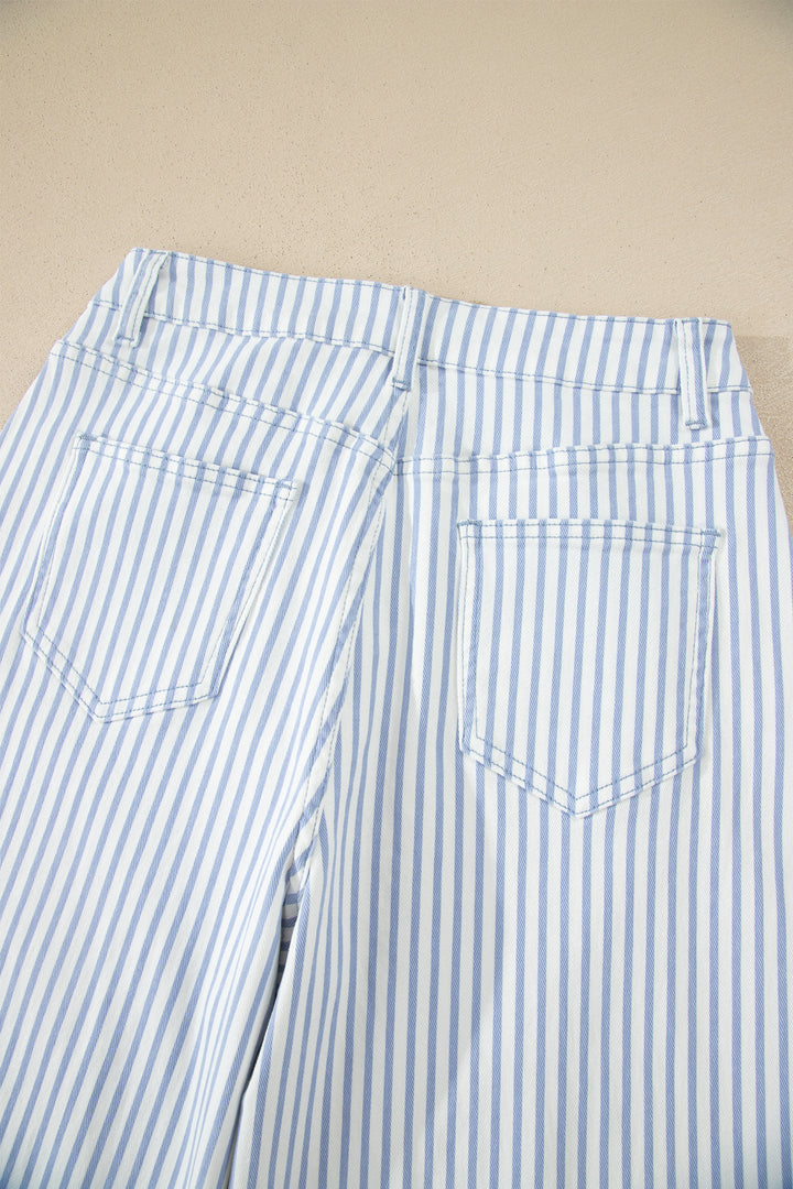 Sky Blue Stripe Casual Barrel Jeans