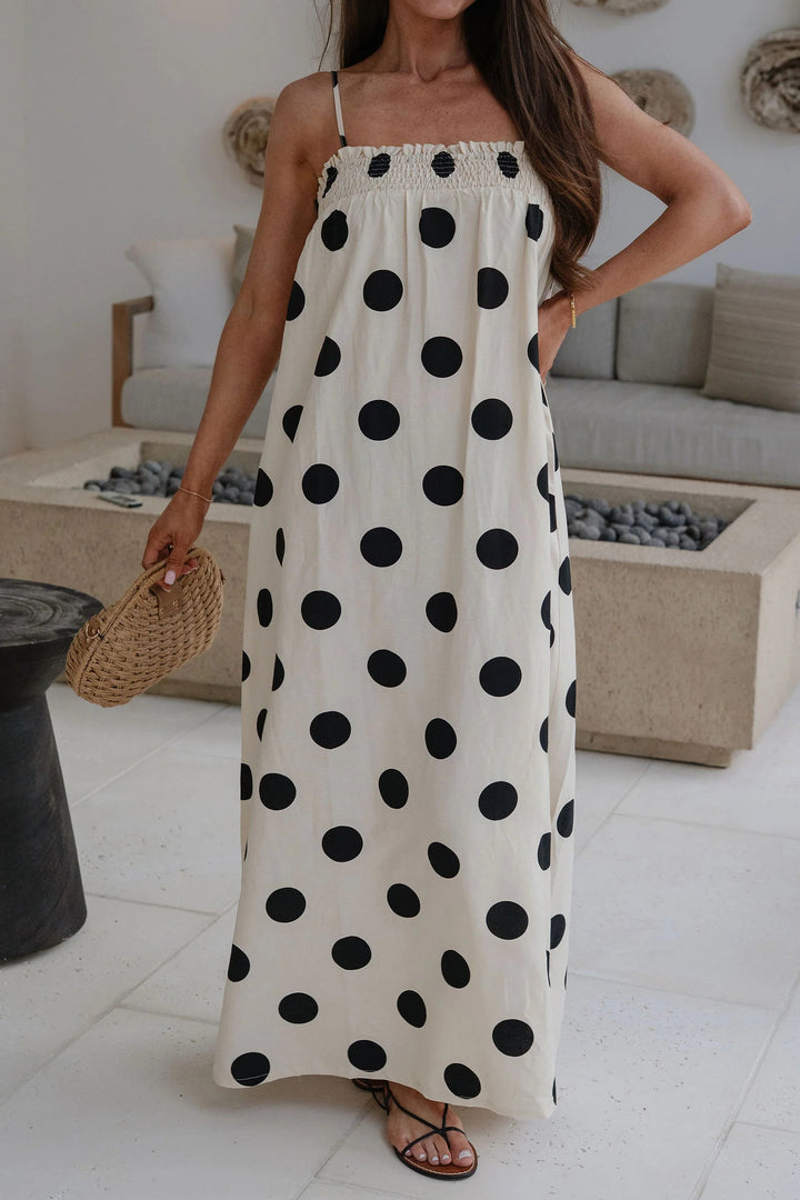 White Polka Dot Spaghetti Straps Maxi Dress