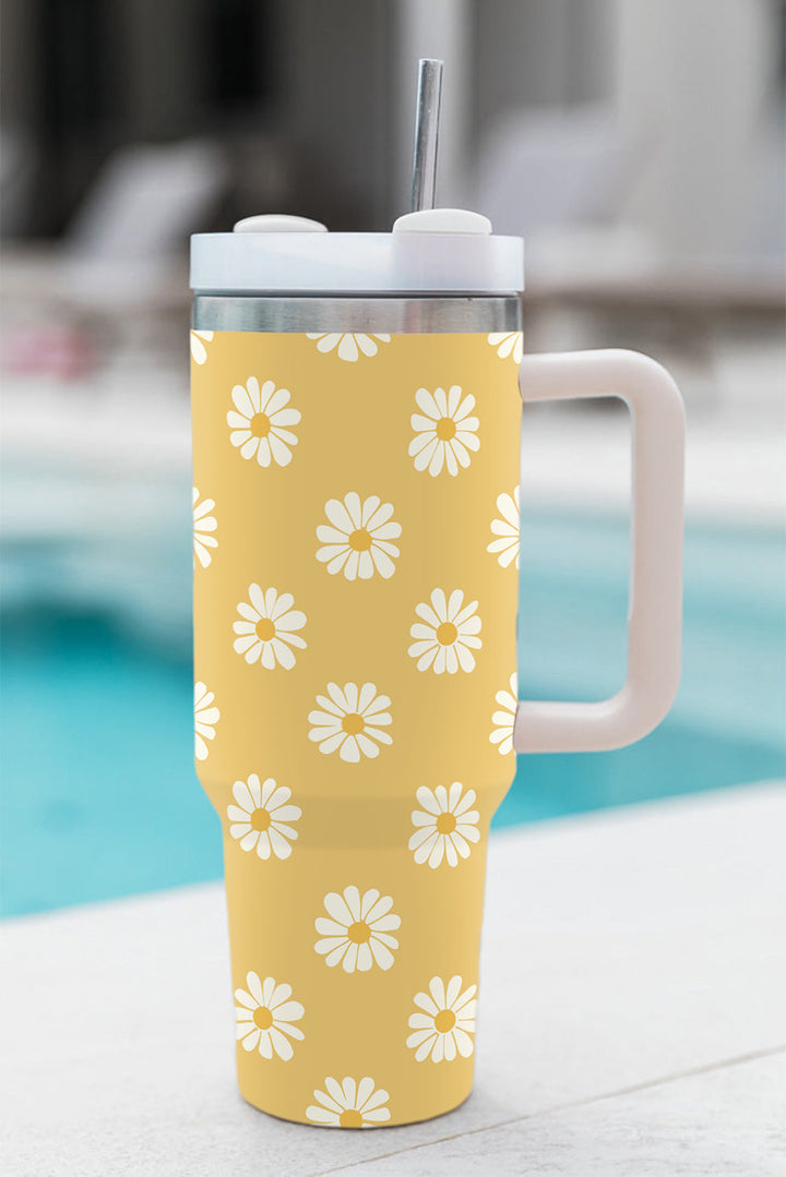 Daisy Print Handle Stainless Steel Portable Cup 40oz