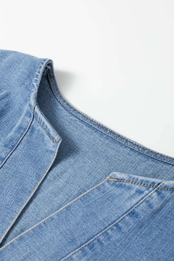 Elastic Waist Short Sleeve Denim Mini Dress
