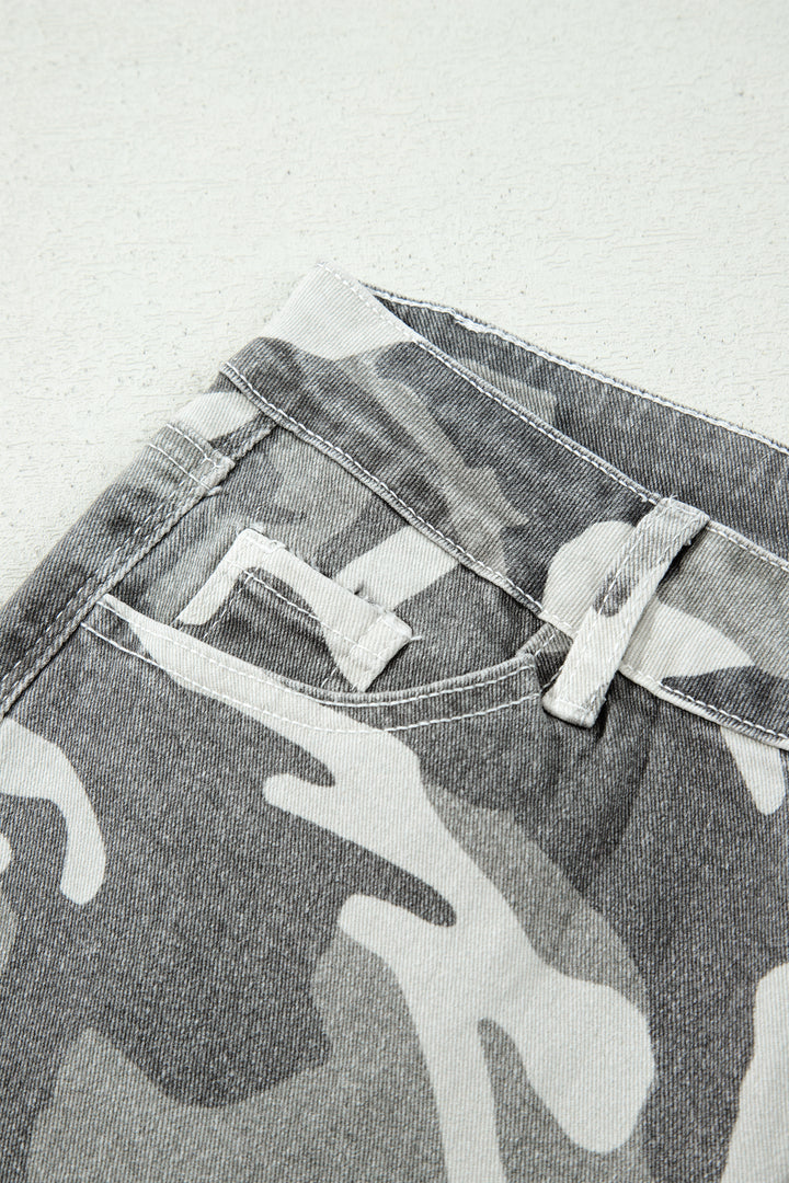 Green Camo Pattern Cotton Denim Shift Jeans