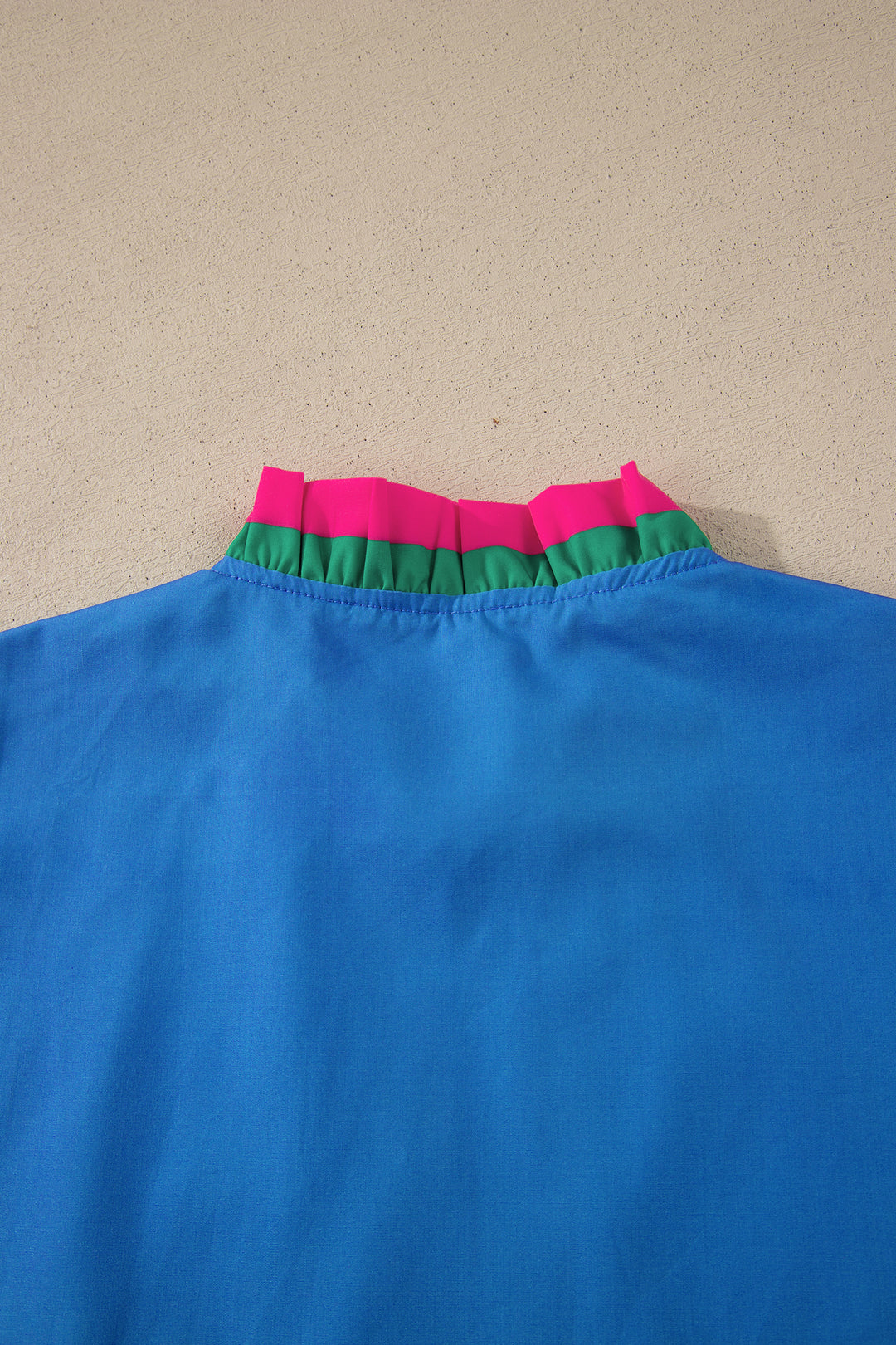 Sky Blue Striped Frilled Collar Ruffled Short Sleeve Blouse