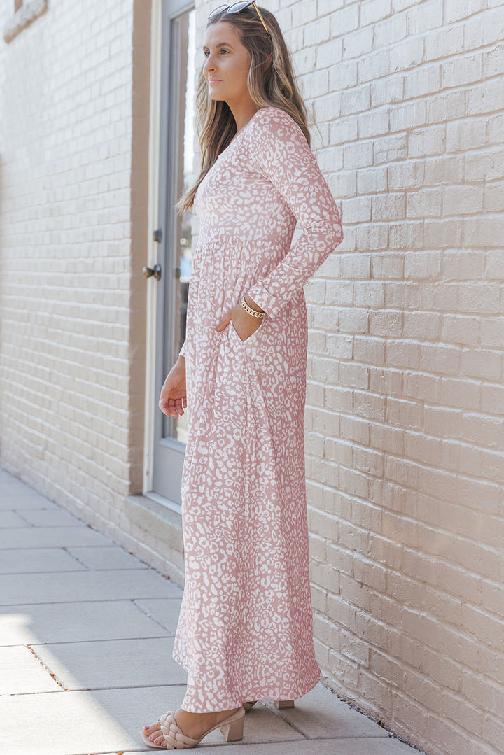 Animal Print Long Sleeve Empire Waist Maxi Dress