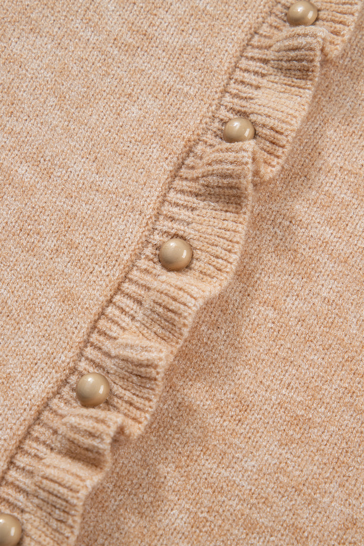 Ruffle Trim Gold Button Sweater Cardigan