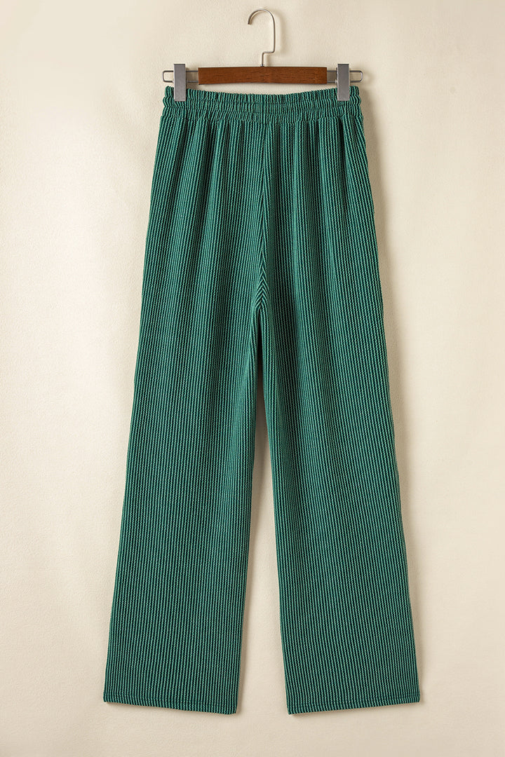 Dark Green MERRY Corded Long Sleeve Top and Pockets Pants Set