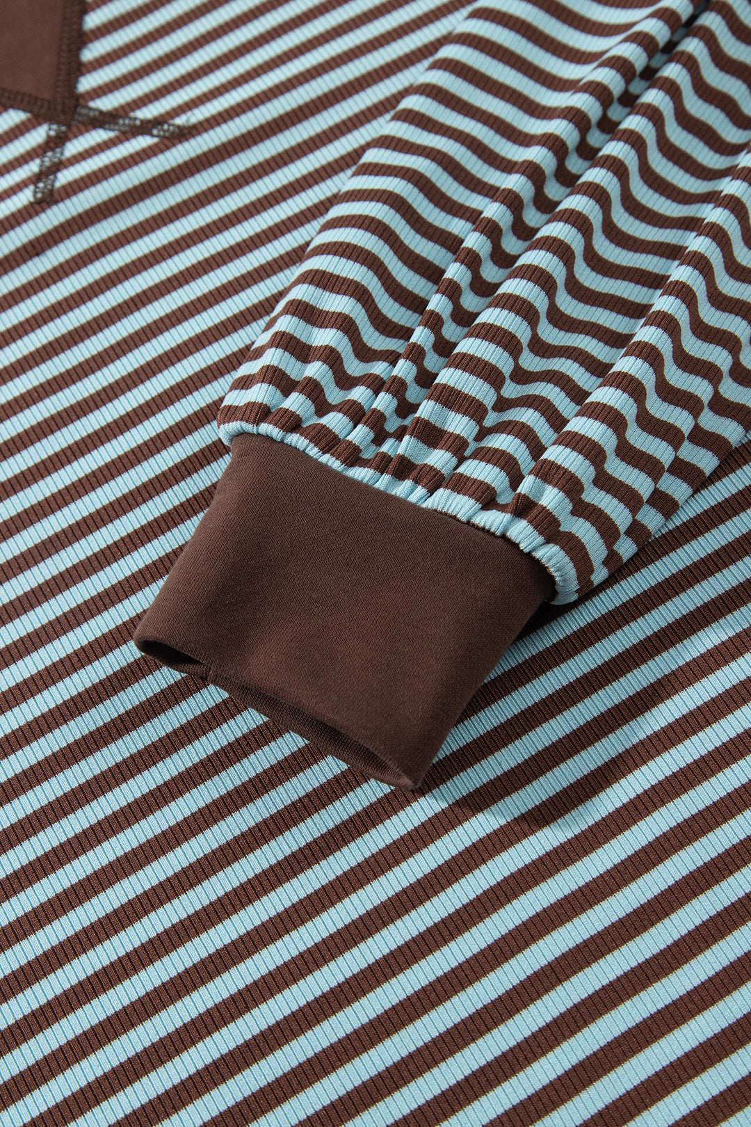 Brown Stripe Drop Shoulder Loose Top and Pants Two Piece Set