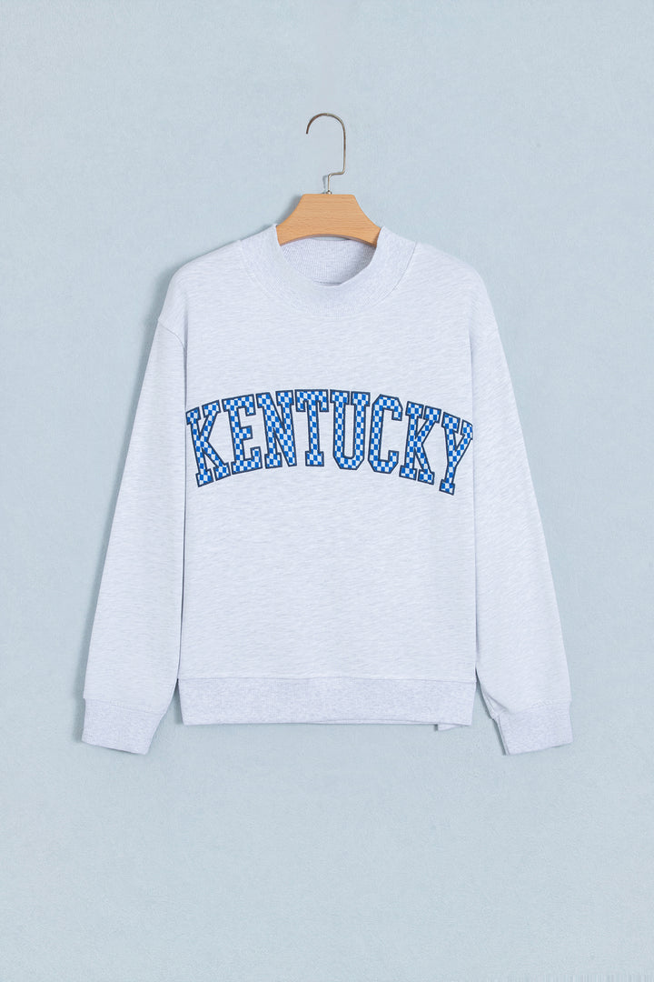 Light Grey High Neck Embroidered Checkered Letter Game Day Sweatshirt