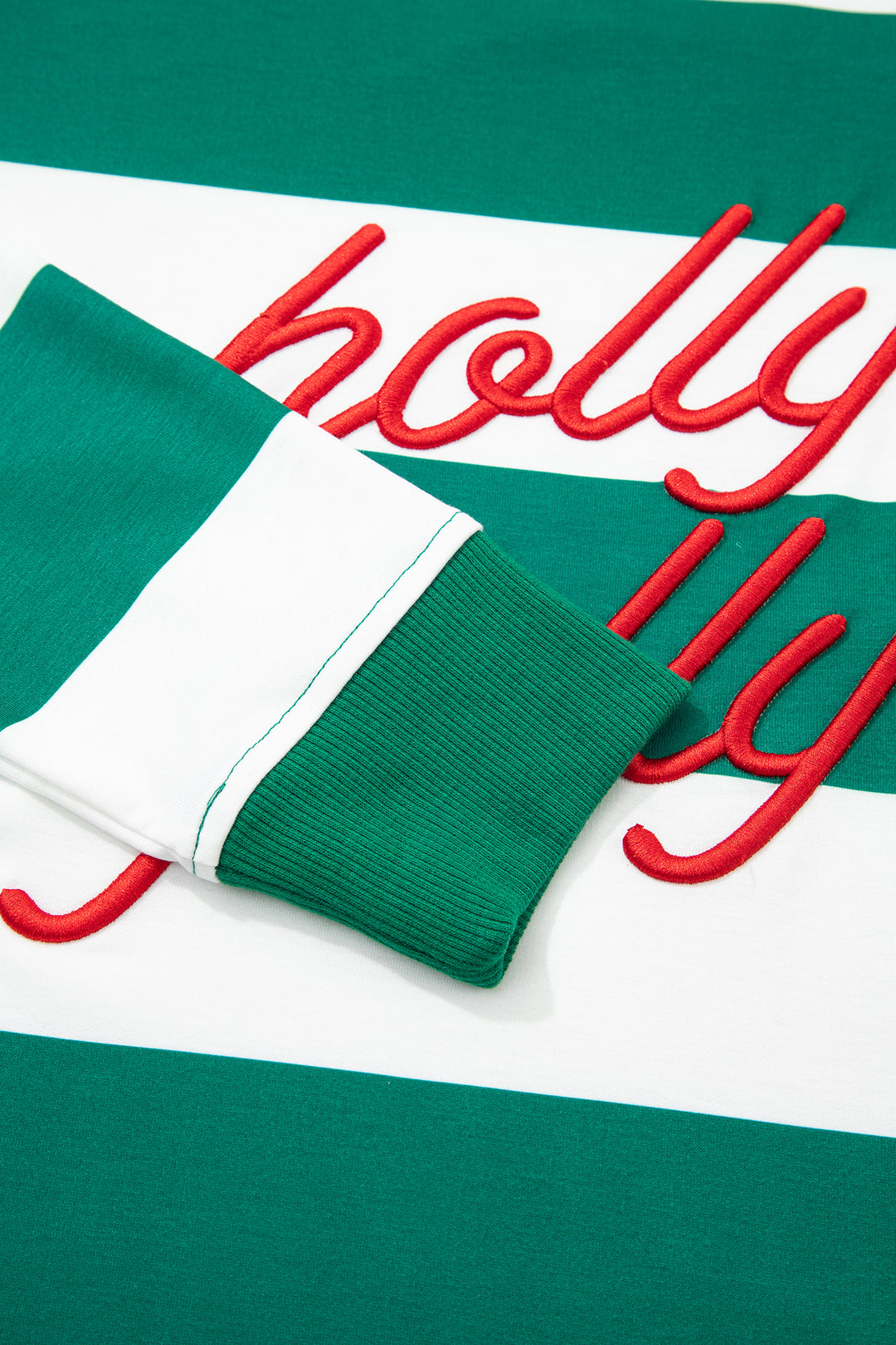 Green Stripe holly jolly Letter Embroidered Pullover Sweatshirt