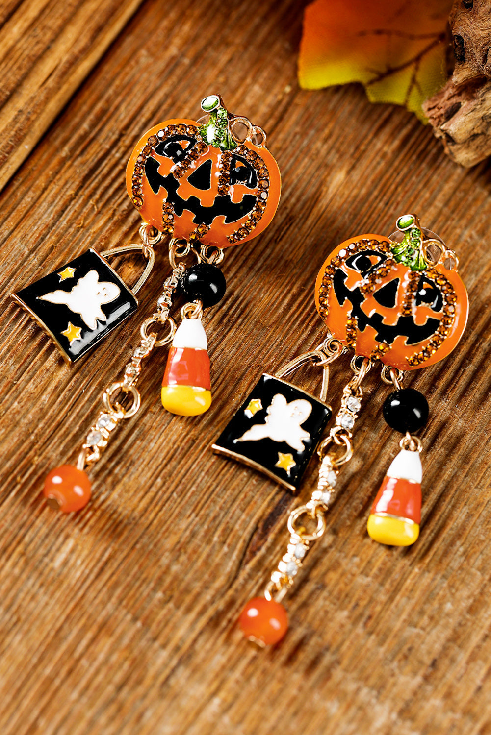 Boucles d'oreilles à pompons fantômes citrouilles strass Halloween