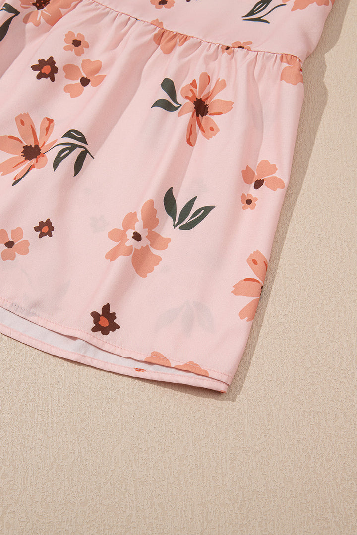 floral v neck smocked high waist ruffle hem long dress