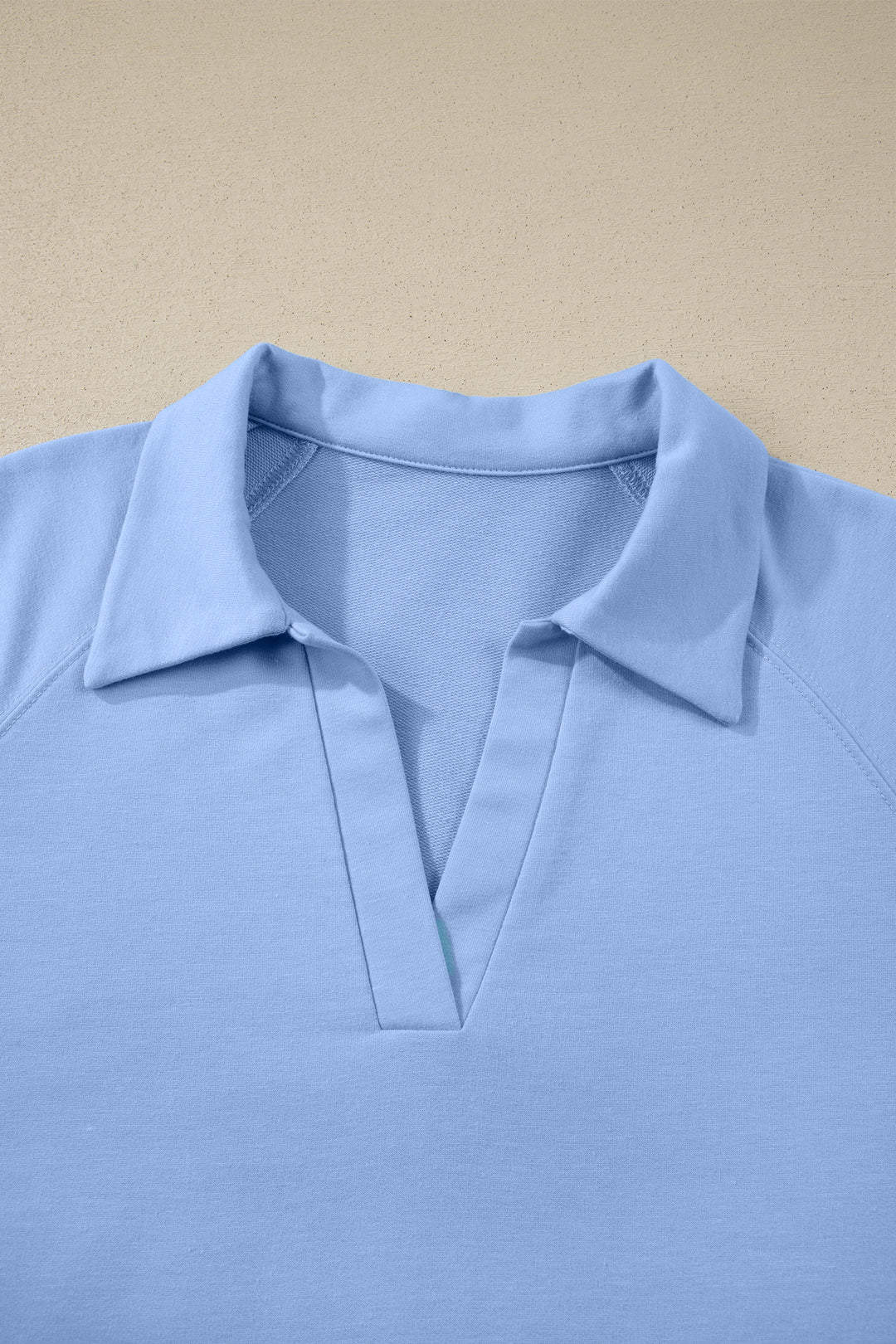 Sky Blue Collared V Neck Tee Drawstring Elastic Waist Shorts 2pcs Outfit
