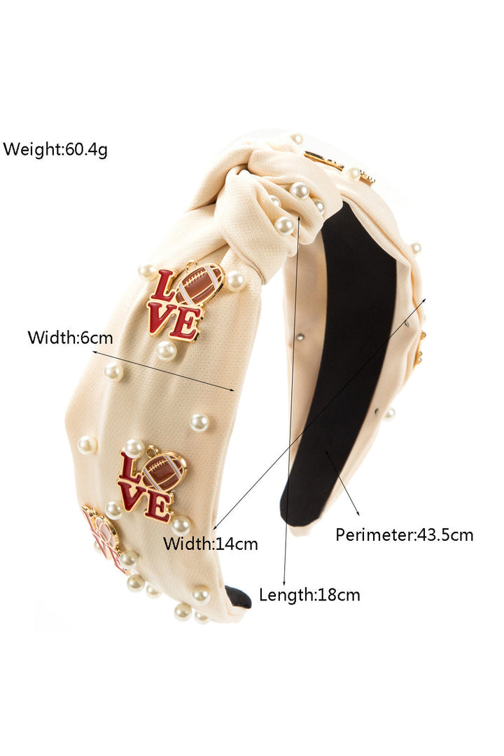 Bandeau à nœud torsadé avec perles de cristal et détails rugby LOVE