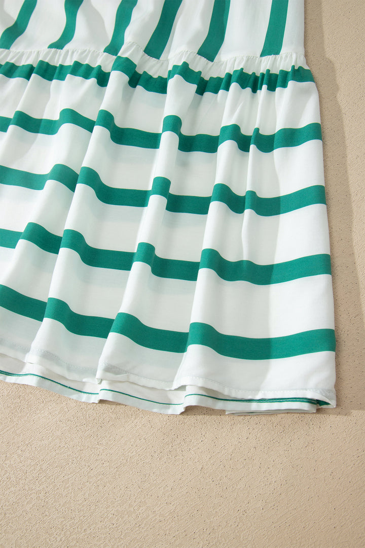Green Stripe Half Sleeve Vacation Maxi Dress