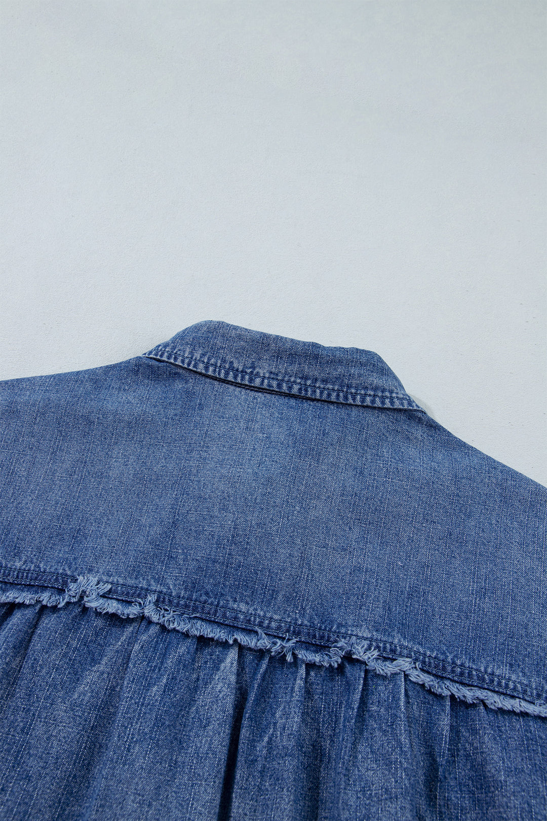 Dusk Blue Three Quarter Sleeve Button Front Loose Denim Shirt
