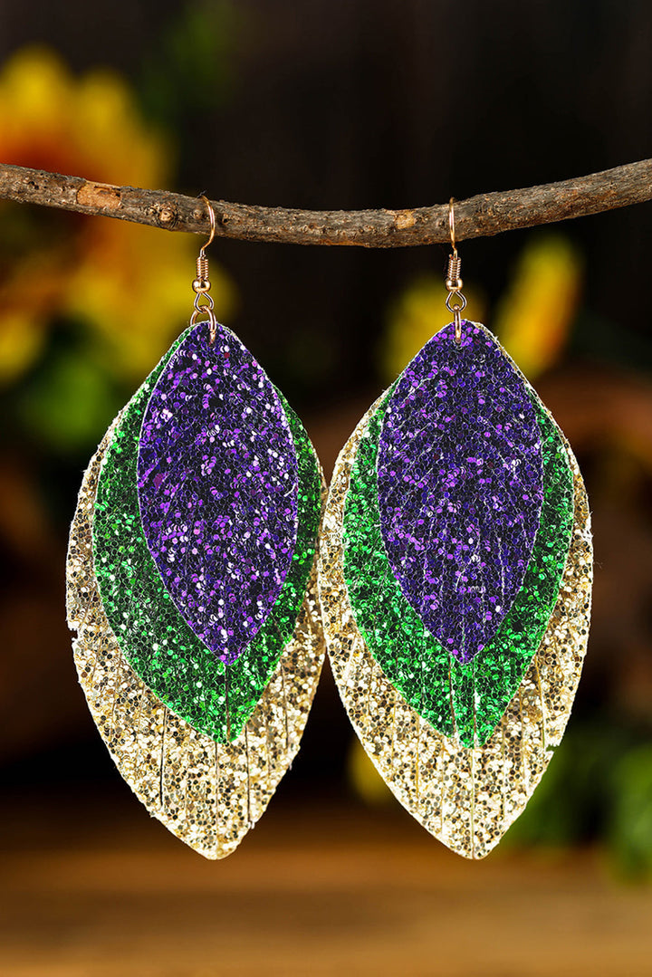 Boucles d'oreilles superposées à paillettes Mardi Gras