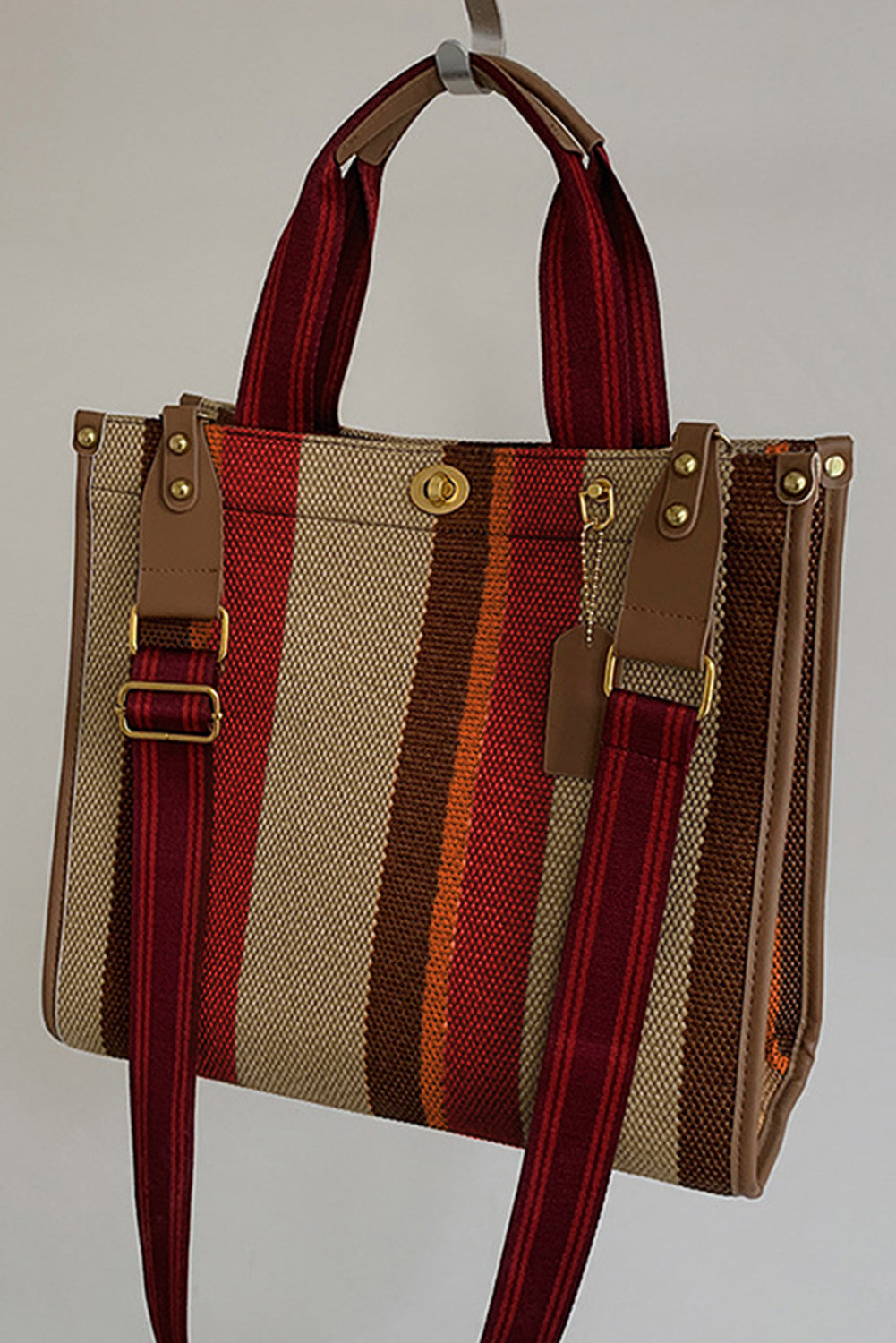 Random Cutting Color Block Canvas Large Tote Bag