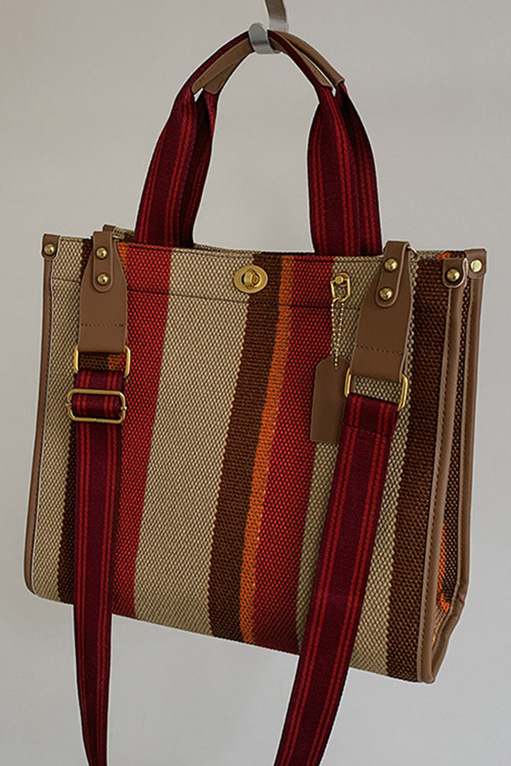 Random Cutting Color Block Canvas Large Tote Bag