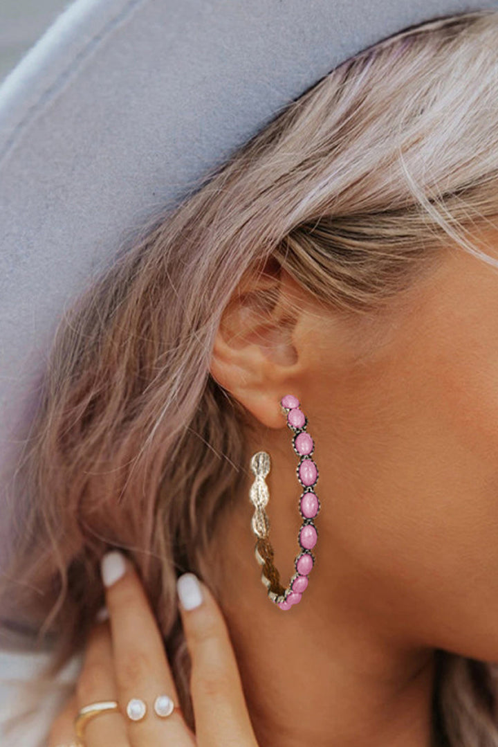 Boucles d'oreilles rétro en forme de C avec incrustation de pierres précieuses