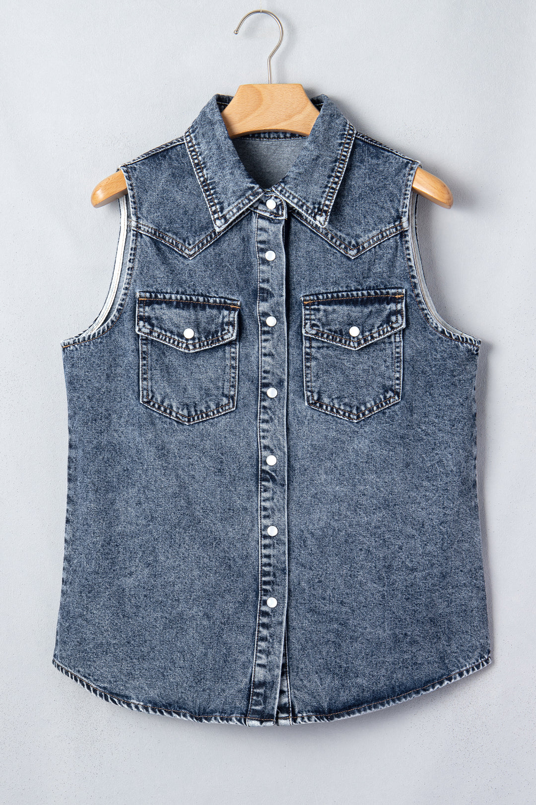 Ashleigh Blue Solid Denim Button Front Pocket Cowboy Vest